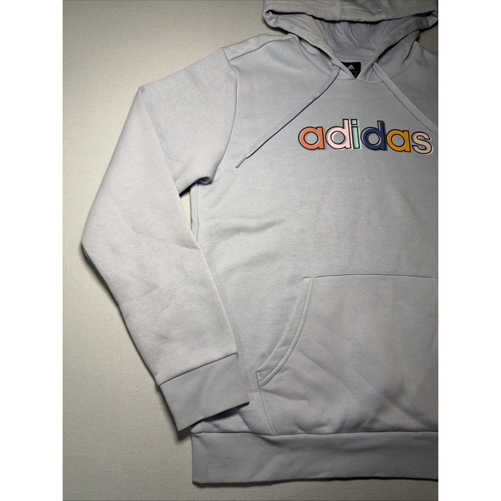 Adidas Sweatshirt Hoodie Womens Size M Blue with Multi-Color Logo Light Blue - Picture 3 of 16